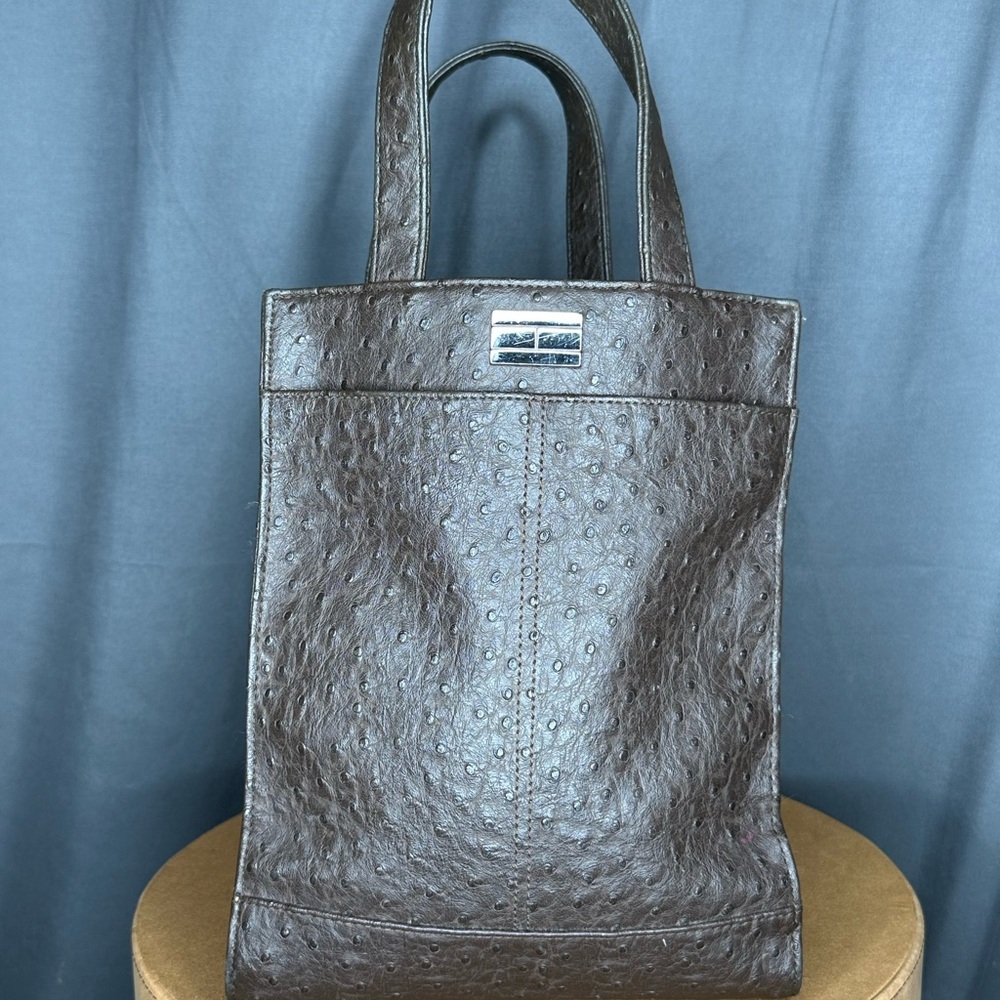 Tommy Hilfiger Rich Brown ostrich Textured Tote vintage